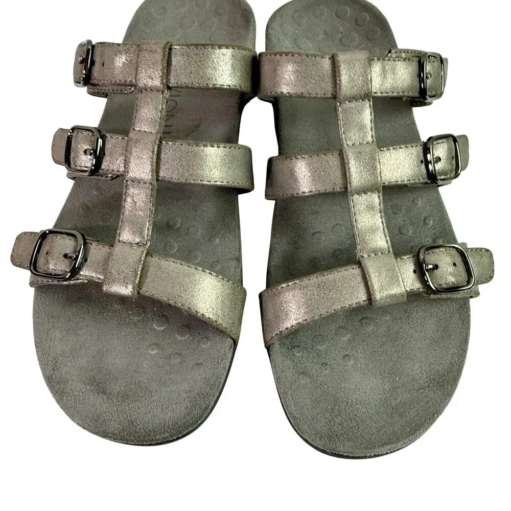 Vionic Women's 8 Pewter Gray Leather Strappy Slide On Comfort Sandals Walking - Picture 4 of 10